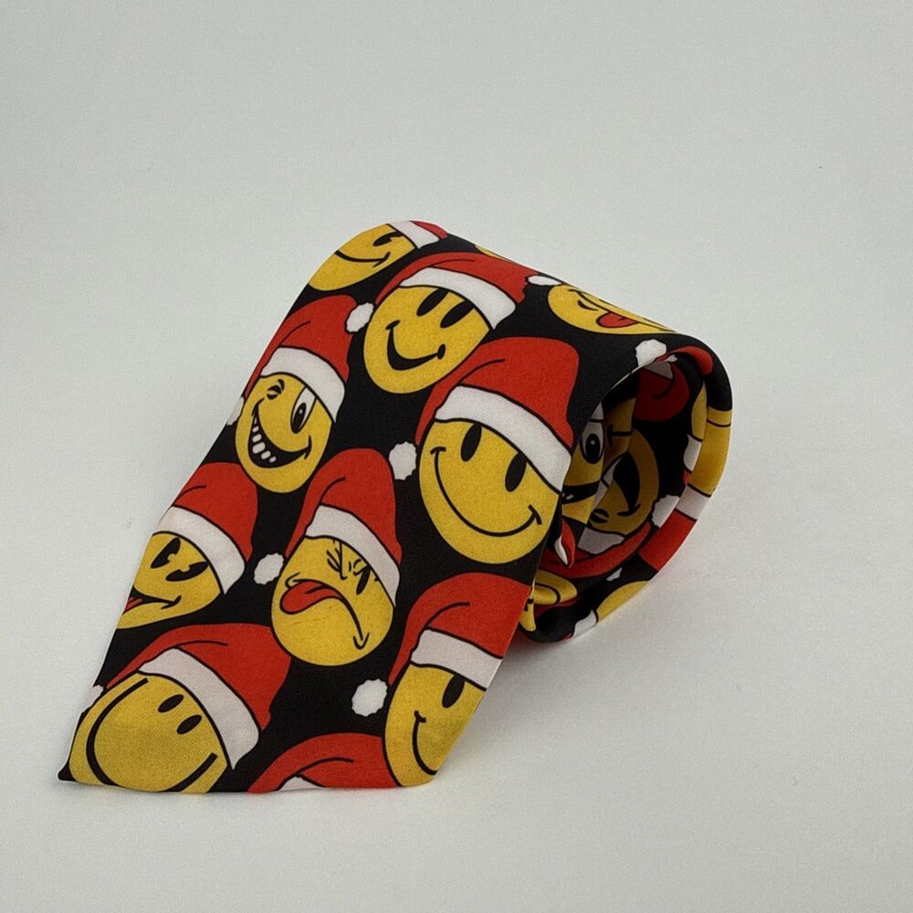 Ralph Marlin Emoji Smiley Face With Santa Christmas Hat Tie USA Made Classic